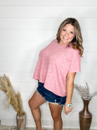 "Ponder" Oversized Hacci Tee with Chest Pocket (Light Rose)-Lola Monroe Boutique