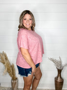 "Ponder" Oversized Hacci Tee with Chest Pocket (Light Rose)-Lola Monroe Boutique