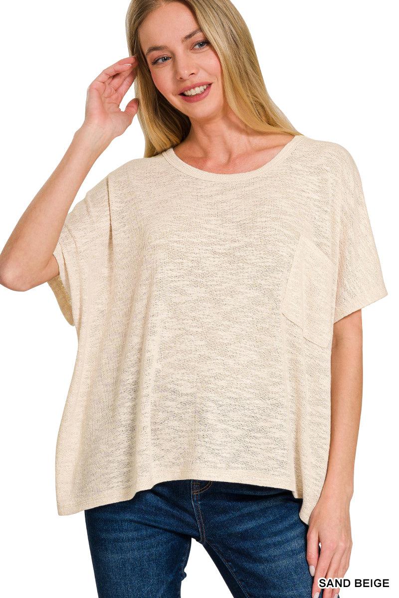 "Ponder" Oversized Hacci Tee with Chest Pocket (Ponder-Lola Monroe Boutique