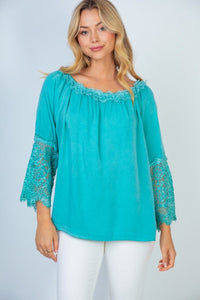 "Pool Party" Long Sleeve Off the Shoulder with Lace Detail-Lola Monroe Boutique