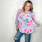 "Prelude" Floral Lizzy 3/4 Sleeve Split Neck Tops-Lola Monroe Boutique