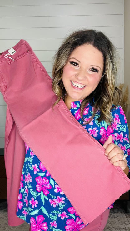 Judy Blue “Any Other Name” Rose Wide Leg Crops