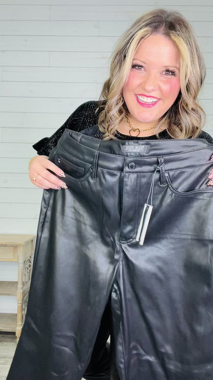Judy Blue "Foxy" Tummy Control Black Vegan Leather Straight Leg Jeans
