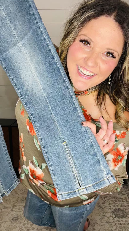 Judy Blue "Boho Sass" Front Slit Straight Leg Jeans