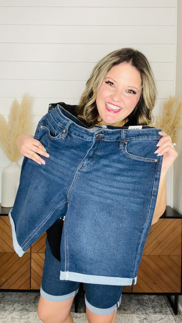"The Monica" YMI Bermuda Dark Wash Cuffed Shorts
