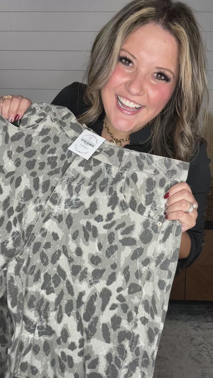 Leopard Print Wide Leg Denim