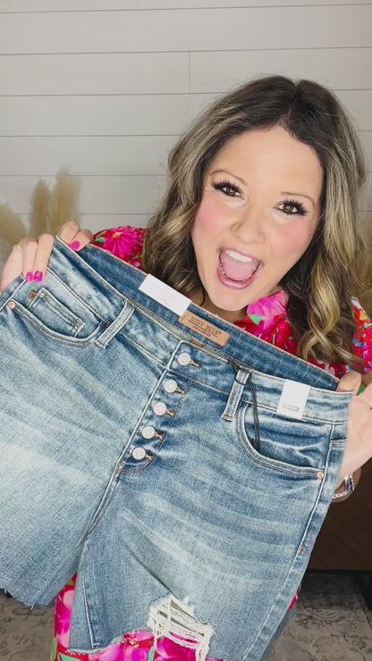Judy Blue "She Pretty" Button fly Destroyed Shorts