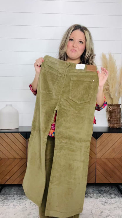 Judy Blue Olive Corduroy Wide Leg Jeans
