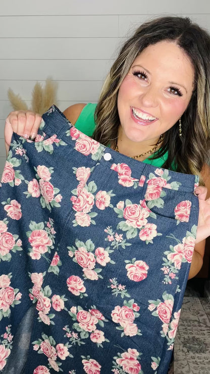"Darling" Floral Denim Skirt