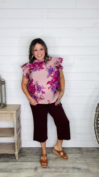Judy Blue "Paul Bunyan" Tummy Control Oxblood Wide Leg Crops