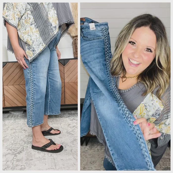 Judy Blue "She's French" Braided Wide Leg Crop Jean
