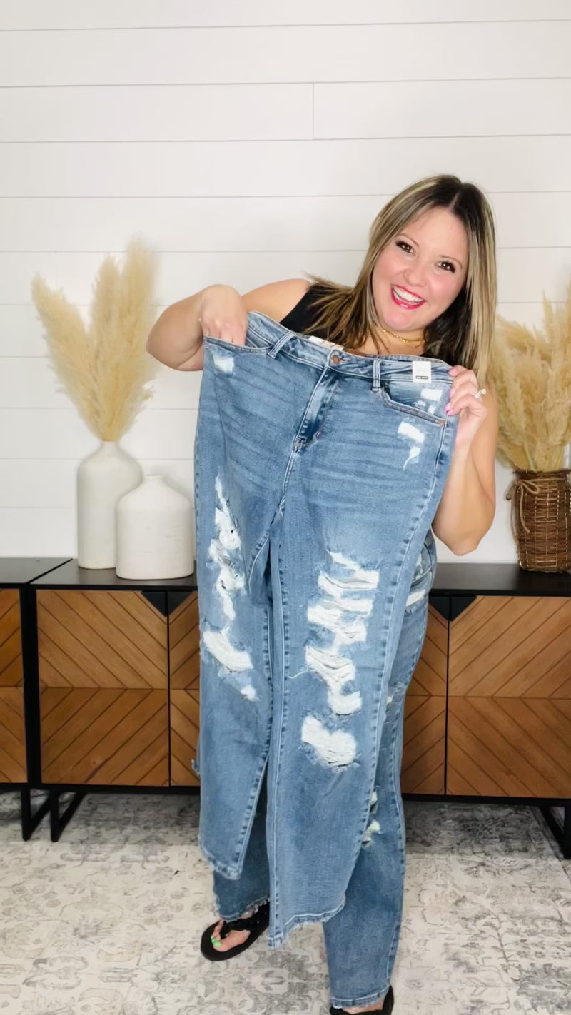 Judy Blue "Down Bad" Straight Leg Destroyed Jeans