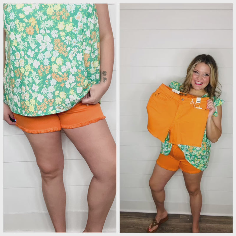 Judy Blue "Orange You Lucky" Orange Garment Dyed Shorts