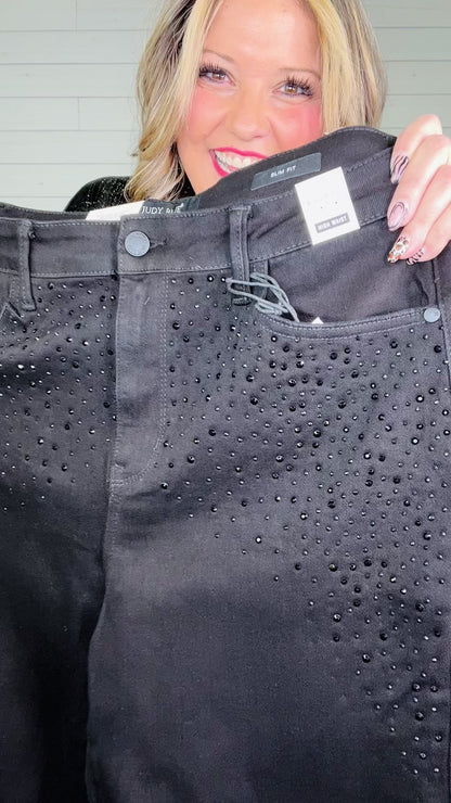 Judy Blue Black Rhinestone Slim Fit Jeans