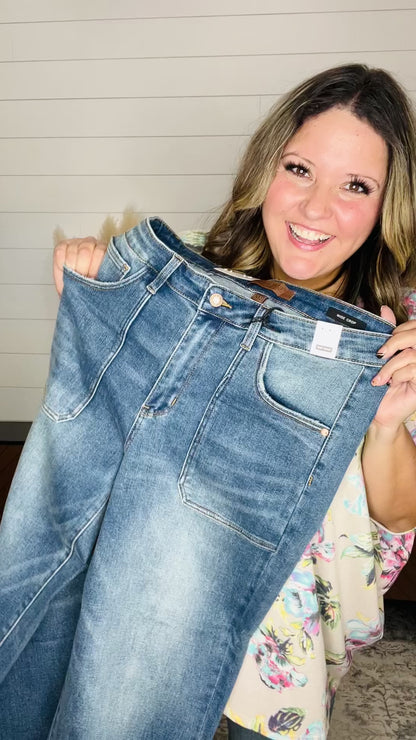 Judy Blue "Indifferent" Utility Pocket Wide Leg Crop