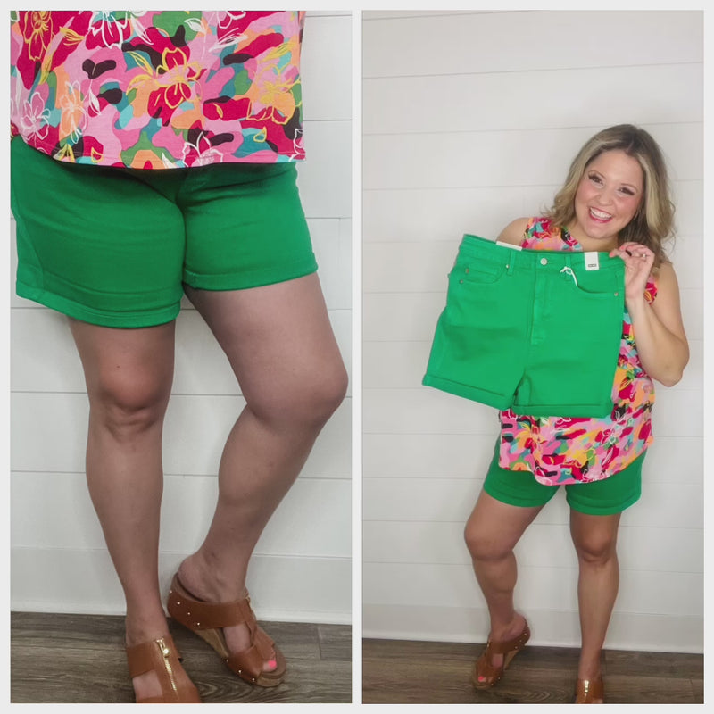 Judy Blue "Green With Envy" Kelly Green Tummy Control Shorts