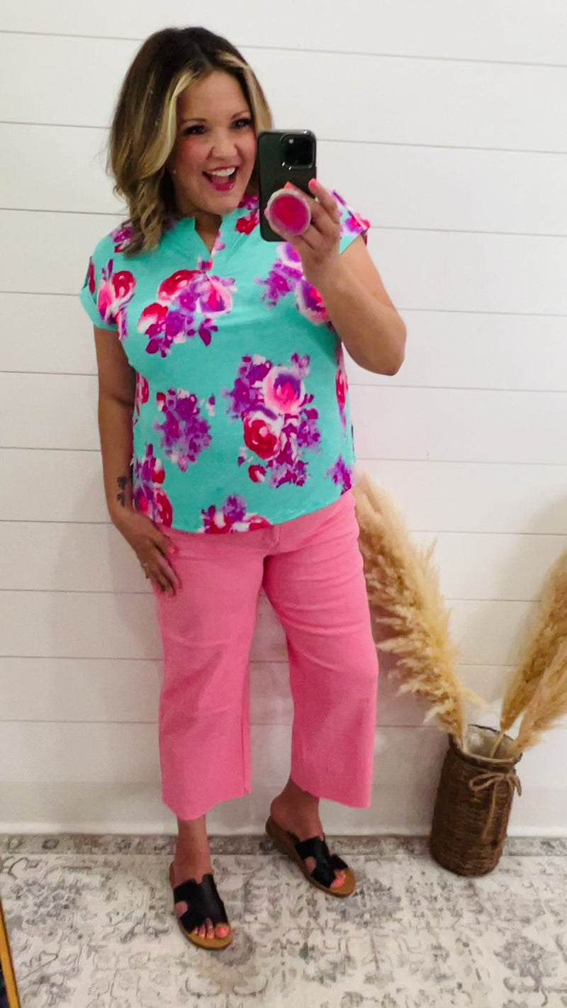 Judy Blue "Sammy" Pink Tummy Control Wide Leg Crops