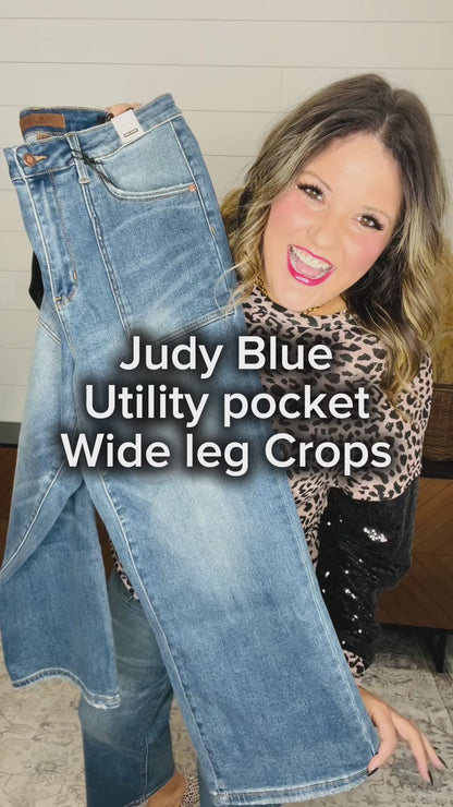 Judy Blue "Indifferent" Utility Pocket Wide Leg Crop