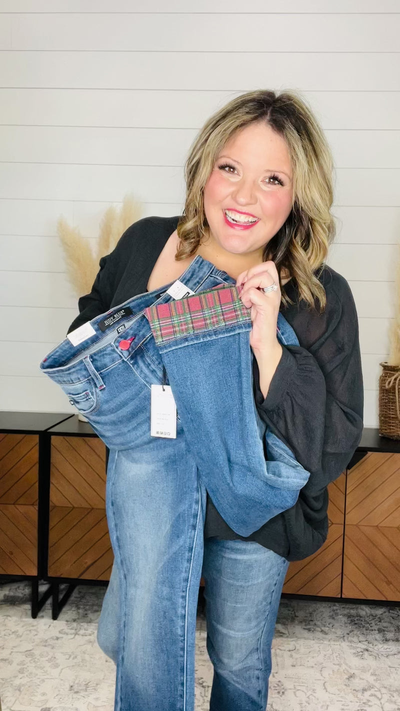 Judy Blue "So Plaid" Cuff Boyfriend Jeans