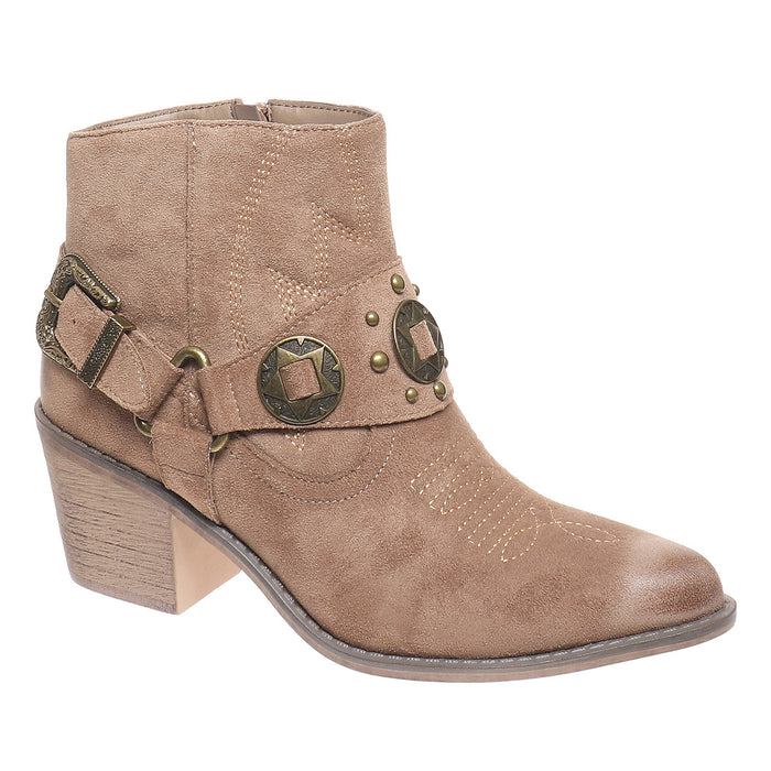 "Wilder" Faux Suede Side Zip with Buckle Detail Bootie (Taupe)