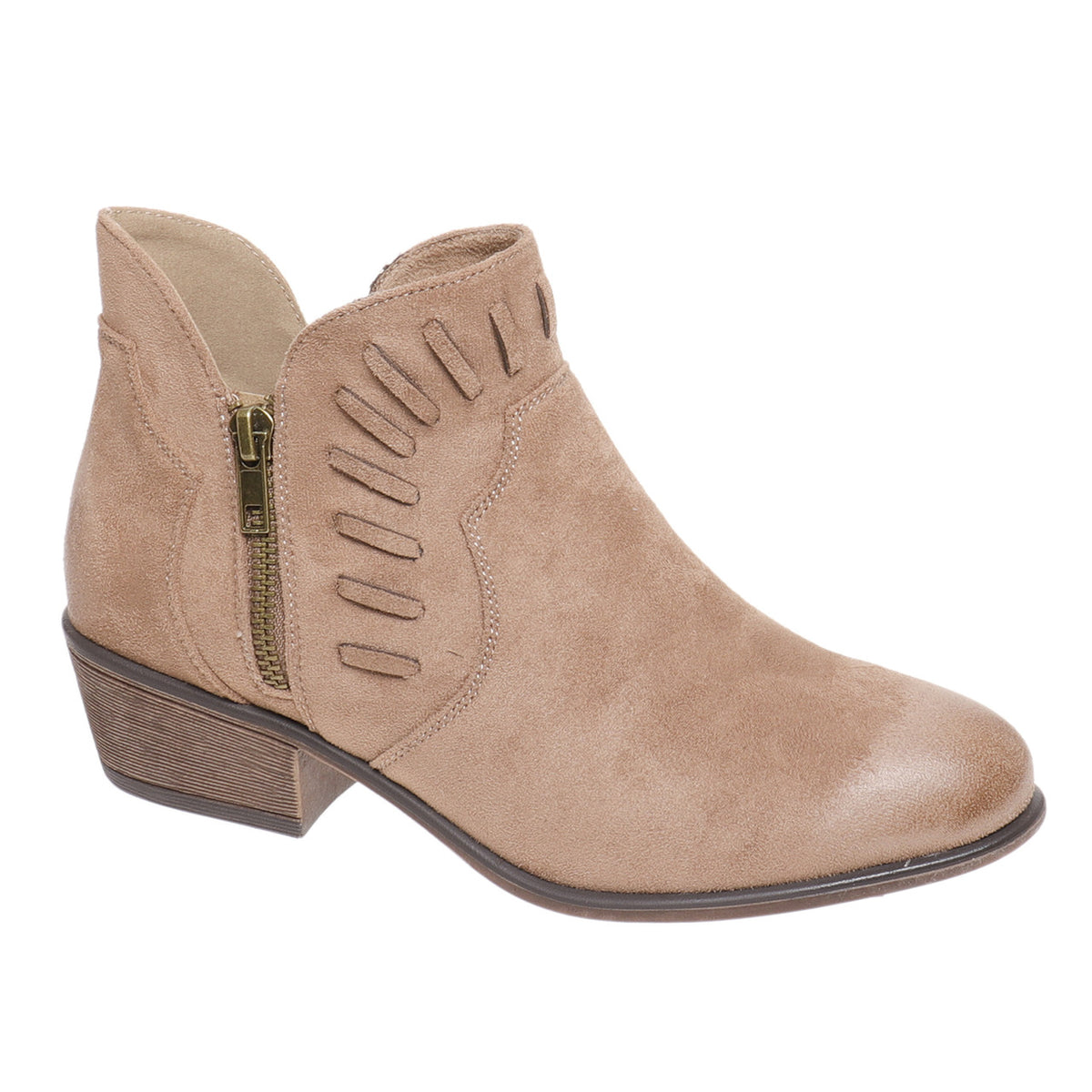 "May" Faux Suede Side Zip Bootie (Taupe)