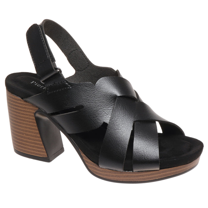 "Morgen" Woven Design Block Heel Sandal (Black)