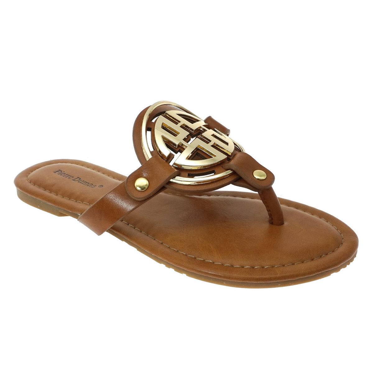 Designer Inspired Sandal (Tan with Gold Design)