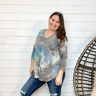 "Puddles" 3/4 Sleeve Tie Dye V Neck-Lola Monroe Boutique