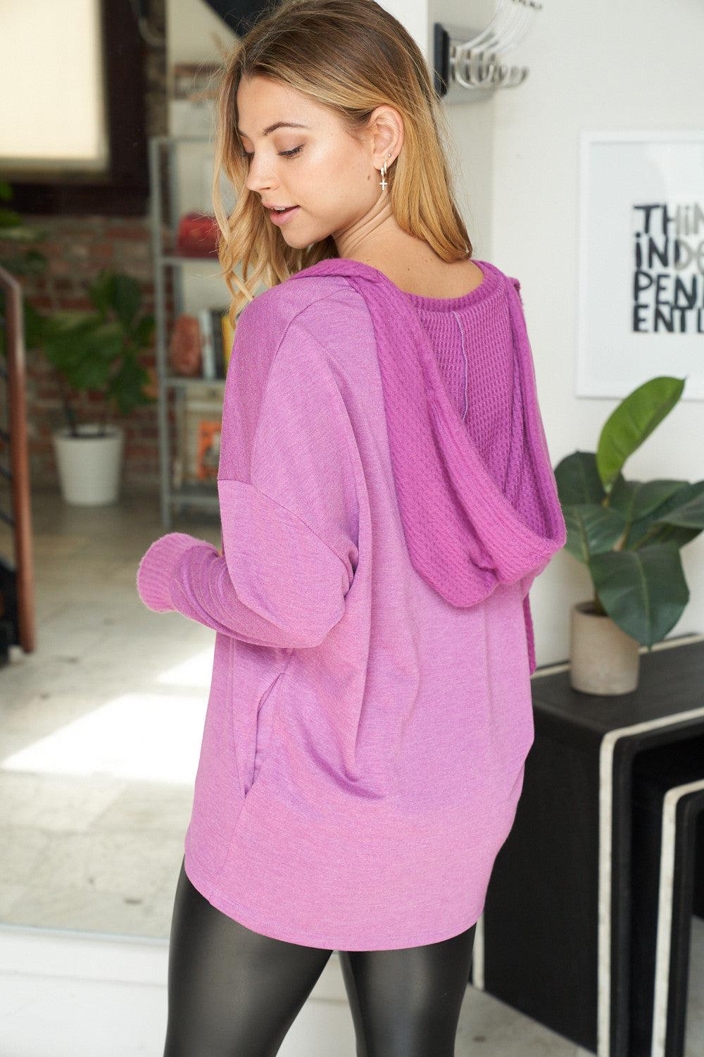 "Purple People Eater" Waffle Hood & Cuffs with Thumbhole Design-Lola Monroe Boutique