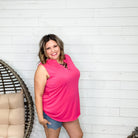 "Put Together" Split Neck Tank (Fuchsia)-Lola Monroe Boutique