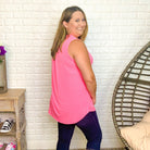 "Put Together" Split Neck Tank (Neon Pink)-Lola Monroe Boutique