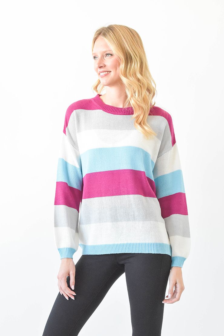 "Quote" Long Sleeve Striped Sweater