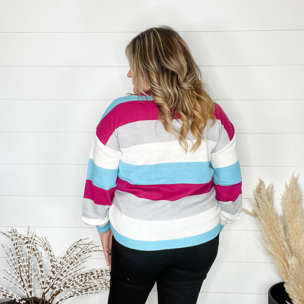 "Quote" Long Sleeve Striped Sweater