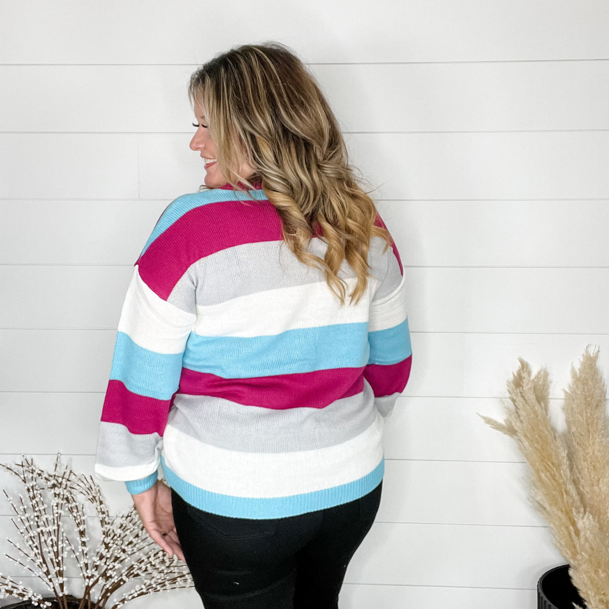 "Quote" Long Sleeve Striped Sweater