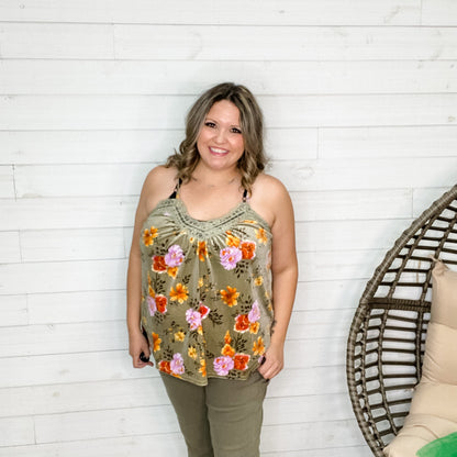 "Raine" Floral Velvet Adjustable Strap Cami