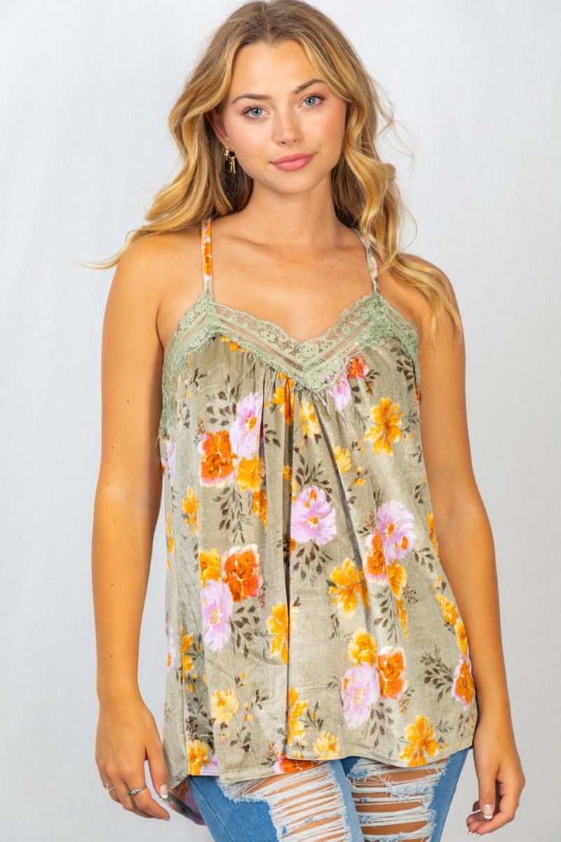 "Raine" Floral Velvet Adjustable Strap Cami