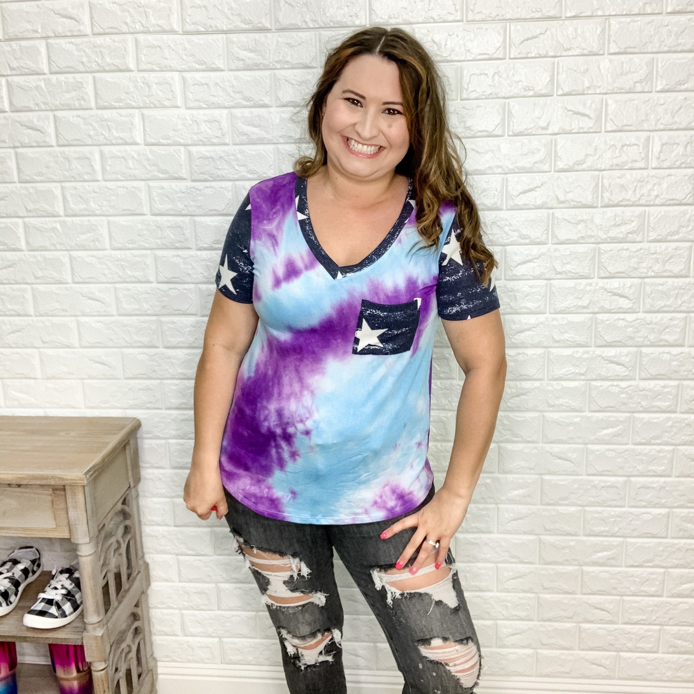 "Randi" Tie Dye with Star Accent Top-Lola Monroe Boutique