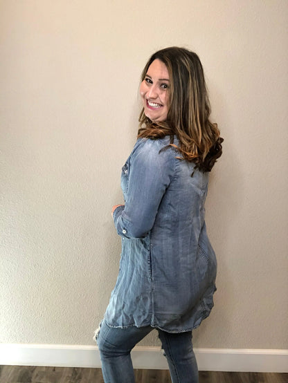 "Range Riding" Denim Buttom Up Tunic with Pockets