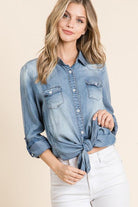 "Range Riding" Denim Buttom Up Tunic with Pockets-Lola Monroe Boutique