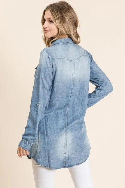"Range Riding" Denim Buttom Up Tunic with Pockets