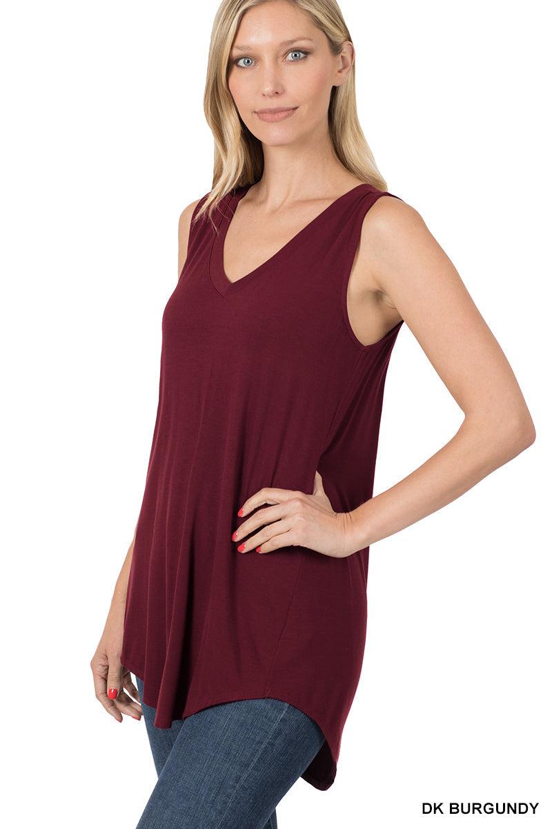 Rayon Relaxed Fit V- Neck Hi Low Tank (Multiple Colors)-Lola Monroe Boutique