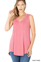 Rayon Relaxed Fit V- Neck Hi Low Tank (Multiple Colors)-Lola Monroe Boutique