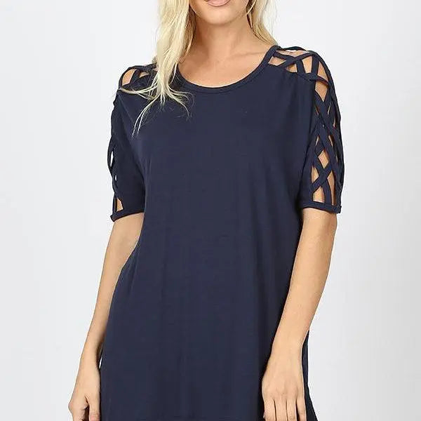 "Reagan" Lattice Sleeve Top (Multiple Colors)