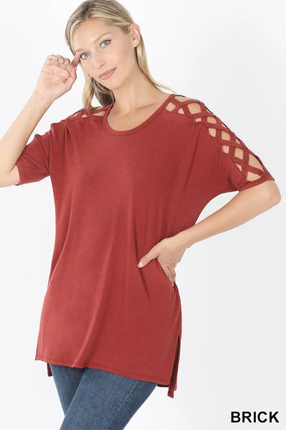 "Reagan" Lattice Sleeve Top (Multiple Colors)