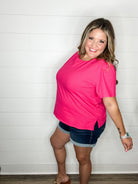 "Rearview" Short Sleeve with Side Slits (Fuchsia)-Lola Monroe Boutique