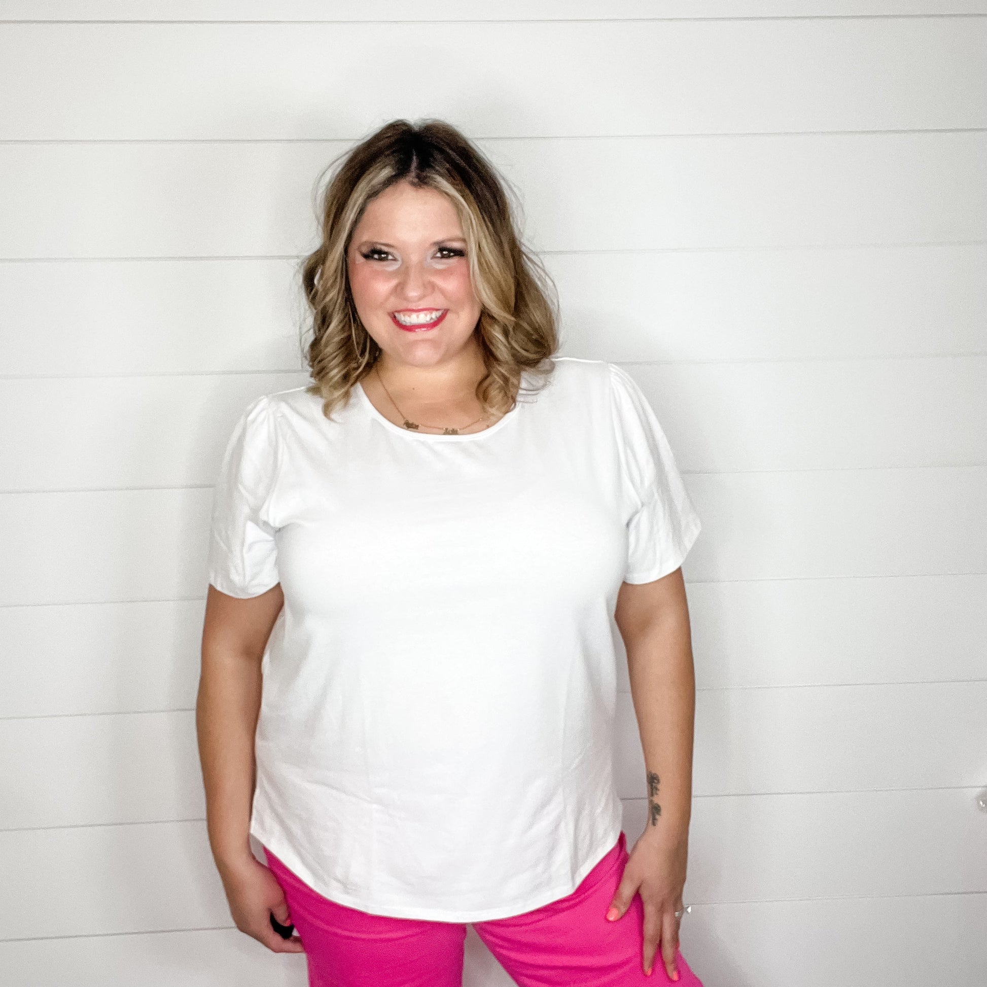 "Rearview" Short Sleeve with Side Slits (Off White)