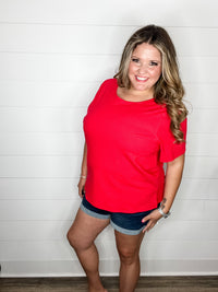 "Rearview" Short Sleeve with Side Slits (Red)-Lola Monroe Boutique