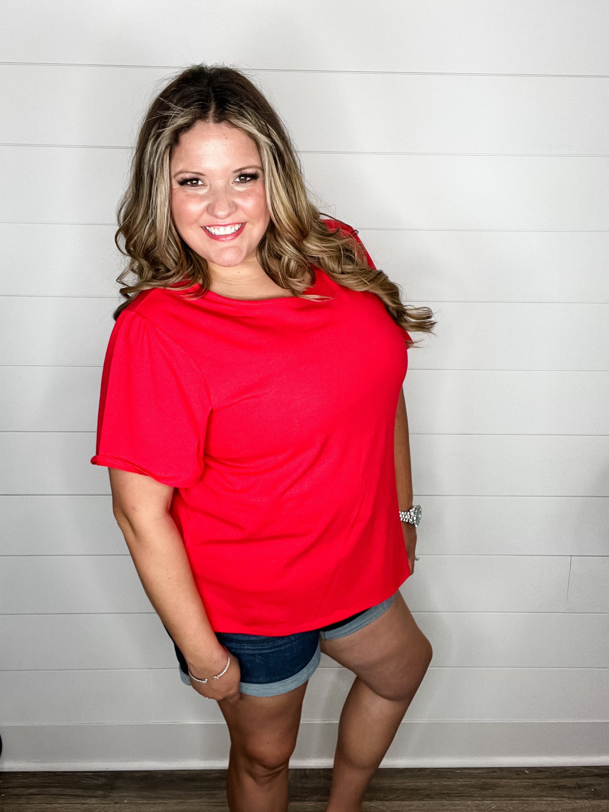 "Rearview" Short Sleeve with Side Slits (Red)