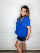 "Rearview" Short Sleeve with Side Slits (Royal Blue)-Lola Monroe Boutique