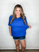 "Rearview" Short Sleeve with Side Slits (Royal Blue)-Lola Monroe Boutique